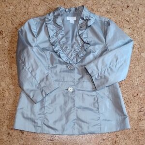 Christopher & Banks Ruffle Neck 3/4 Sleeve Silver Jacket Size M